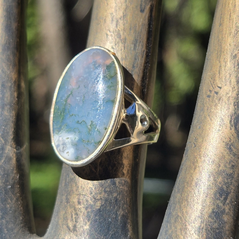 HOST PICK! 🎉🎊 Moss Agate & Topaz Natural Gemstone Sterling Ring Sz8 - Picture 6 of 11